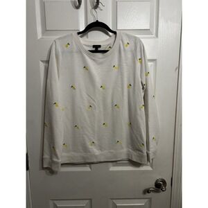 Talbots L Crewneck Sweatshirt White Embroidered Lemons Preppy Comfort Cozy Chic
